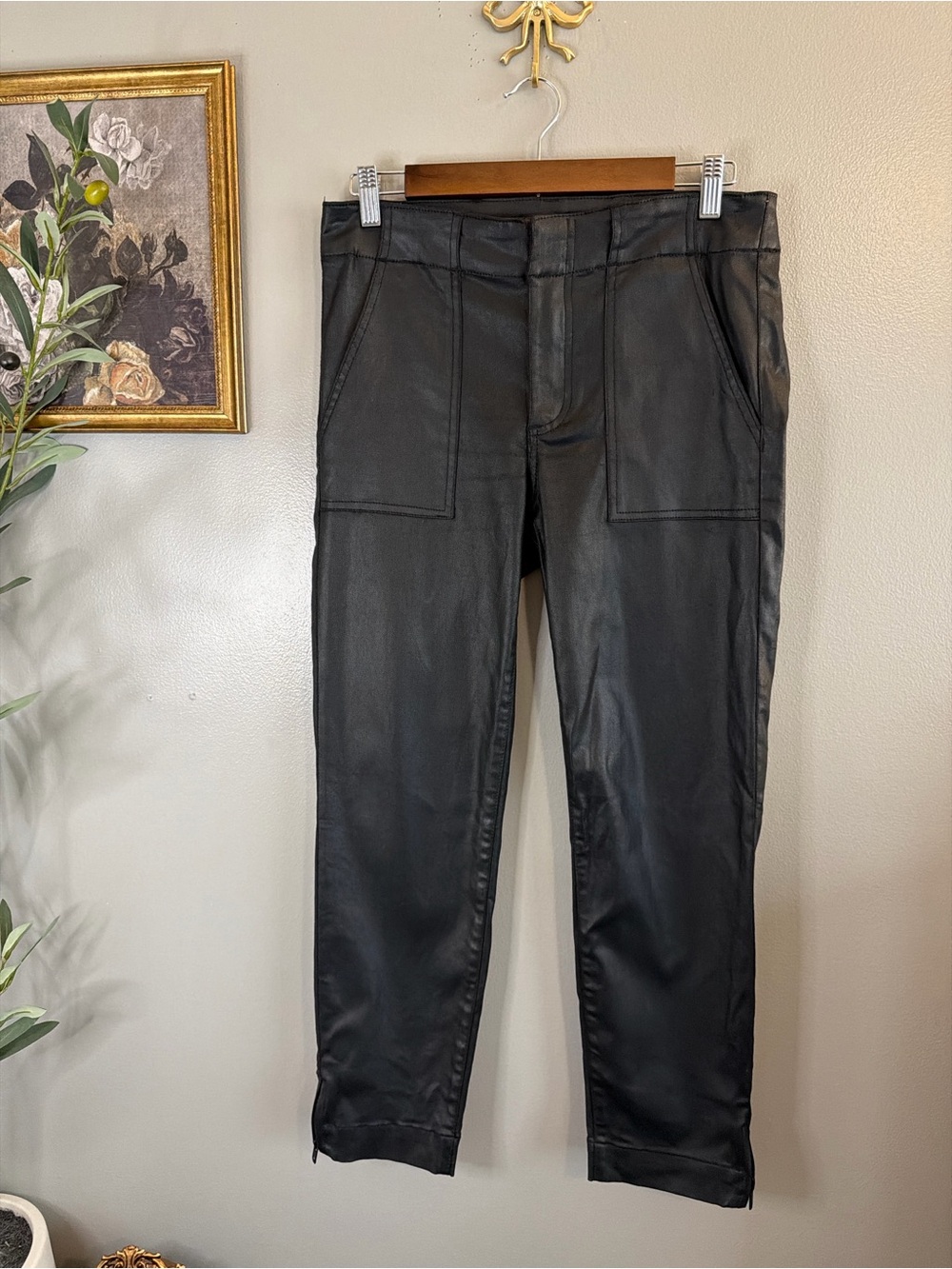 KUT from the Kloth Black Coated Skinny Ankle Pants Size 6 Zip Hem - Picture 2 of 9